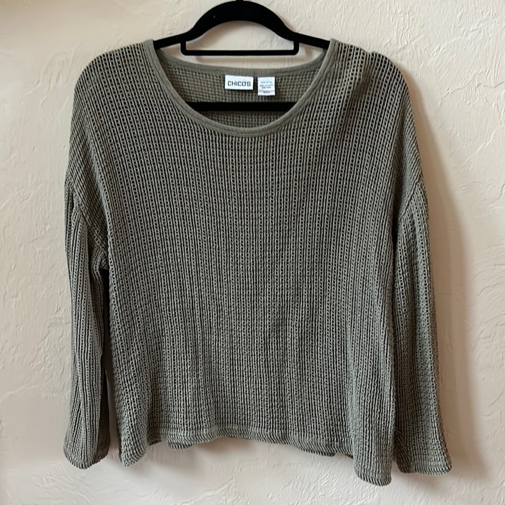 Chico’s Olive Green Cotton Knit Long Sleeve Top, Large